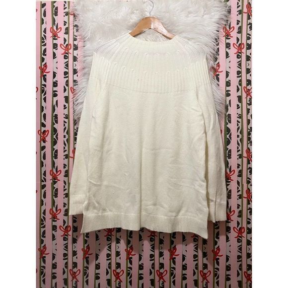 Anthropologie | Mock Turtleneck Cable Knit Cream Sweater Size L - Picture 1 of 7